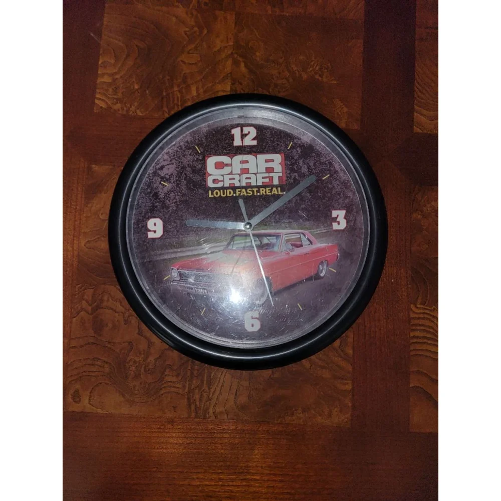 Car Craft Wall Clock Muscle Car Hot Rod Garage Decor Quartz Black Frame